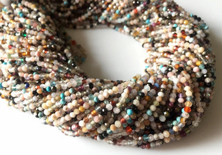 2mm Faceted Natural Multi Gemstones Round Rondelles Beads, Excellent Quality Uniform Cut, 13 Inch Strand, GDS525
