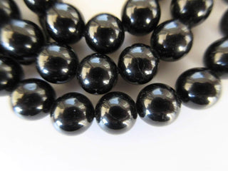 Black Tourmaline Large Hole Gemstone beads, 8mm Black Tourmaline Smooth Round Beads, Drill Size 1mm, 15 Inch Strand, GDS541