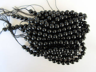 Black Tourmaline Large Hole Gemstone beads, 8mm Black Tourmaline Smooth Round Beads, Drill Size 1mm, 15 Inch Strand, GDS541