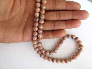 Rhodochrosite Large Hole Gemstone beads, 8mm Rhodochrosite Smooth Round Beads, Drill Size 1mm, 15 Inch Strand, GDS545