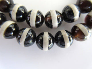 Banded Black Onyx Large Hole Gemstone beads, 8mm Banded Black Onyx Smooth Round Beads, Drill Size 1mm, 15 Inch Strand, GDS546