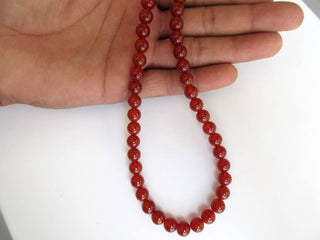 Natural Red Onyx Large Hole Gemstone beads, 8mm Red Onyx Smooth Round Mala Beads, Drill Size 1mm, 15 Inch Strand, GDS562