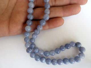 Blue Quartz Large Hole Gemstone beads, 8mm Blue Quartz Smooth Round Beads, Drill Size 1mm, 15 Inch Strand, GDS564