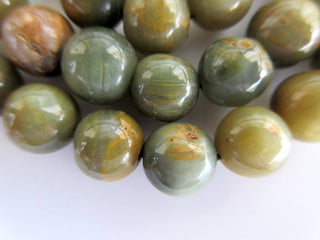 Green Cats Eye Large Hole Gemstone beads, 8mm Green Cats Eye Smooth Round Beads, Drill Size 1mm, 13 Inch Strand, GDS567