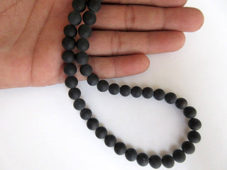 Frosted Matte Black Onyx Large Hole Gemstone beads, 8mm Matte Black Onyx Smooth Round Beads, Drill Size 1mm, 15 Inch Strand, GDS568