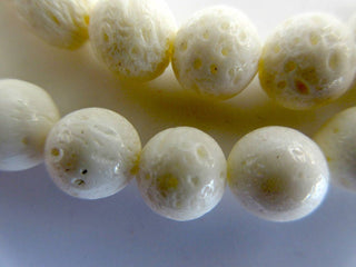 Hammered White Coral Large Hole Gemstone beads, 8mm Hammered White Coral Smooth Round Beads, Drill Size 1mm, 15 Inch Strand, GDS576