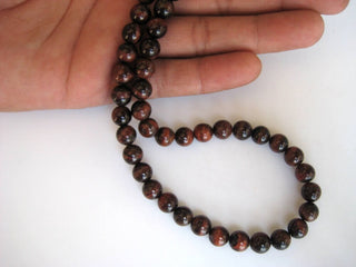 Red Black Jasper Large Hole Gemstone beads, 8mm Red Jasper Smooth Round Mala Beads, Drill Size 1mm, 15 Inch Strand, GDS587