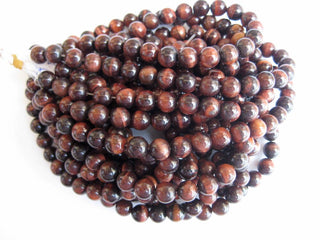 Red Black Jasper Large Hole Gemstone beads, 8mm Red Jasper Smooth Round Mala Beads, Drill Size 1mm, 15 Inch Strand, GDS587