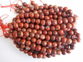 Red/Grey Jasper Large Hole Gemstone beads, 8mm Red/Grey Jasper Smooth Round Mala Beads, Drill Size 1mm, 15 Inch Strand, GDS592