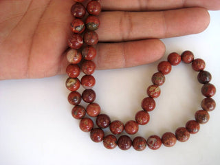 Red/Grey Jasper Large Hole Gemstone beads, 8mm Red/Grey Jasper Smooth Round Mala Beads, Drill Size 1mm, 15 Inch Strand, GDS592