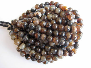 Banded Agate Large Hole Gemstone beads, 8mm Banded Agate Smooth Round Mala Beads, Drill Size 1mm, 15 Inch Strand, GDS593