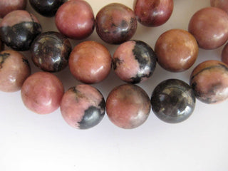 Rhodonite Large Hole Gemstone beads, 8mm Rhodonite Smooth Round Mala Beads, Drill Size 1mm, 15 Inch Strand, GDS594