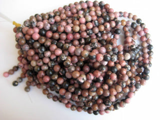 Rhodonite Large Hole Gemstone beads, 8mm Rhodonite Smooth Round Mala Beads, Drill Size 1mm, 15 Inch Strand, GDS594