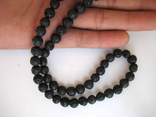 Lava Large Hole Gemstone beads, 8mm Lava Smooth Round Mala Beads, Drill Size 1mm, 15 Inch Strand, GDS595