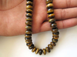 Tiger Eye Rondelle Beads, Smooth Tiger Eye Beads, 11mm Each, 17 Inch Strand, GDS611