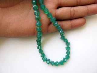 8mm Green Onyx Faceted Trillion Shaped Beads, Trillion Shaped Green Onyx Faceted Beads, 10 Inch Strand, GDS625