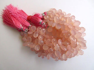 Pink Chalcedony Faceted Pear Shaped Briolette Beads, Faceted Pear Shaped Pink Chalcedony Beads, 10mm to 11mm Each, 7.5 Inch Strand, GDS642