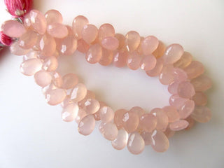 Pink Chalcedony Faceted Pear Shaped Briolette Beads, Faceted Pear Shaped Pink Chalcedony Beads, 10mm to 11mm Each, 7.5 Inch Strand, GDS642