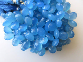 Blue Chalcedony Faceted Pear Shaped Briolette Beads, Pear Shaped Blue Chalcedony Beads, 11mm to 12mm Each, 7 Inch Strand, GDS644