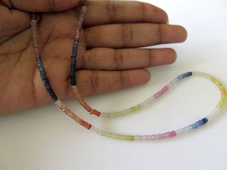 3mm Multi Sapphire Faceted Tyre Rondelle Beads, Blue/Yellow/Pink Sapphire Beads, Sold As 8.5 Inch Strand/17 Inch Strand, GDS685