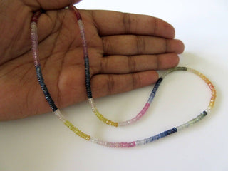 3mm Multi Sapphire Faceted Tyre Rondelle Beads, Blue Sapphire Yellow Sapphire Pink Sapphire Beads, 17 Inch, GDS686