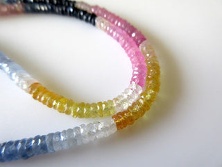 Multi Sapphire Faceted Tyre Rondelle Beads, 3mm Blue Sapphire Yellow Sapphire Pink Sapphire Beads, 17 Inch, GDS687