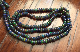 3mm To 3.5mm Black Opal Smooth Rondelle Beads, Ethiopian Opal Black Beads, 16 Inch Strand, GDS696