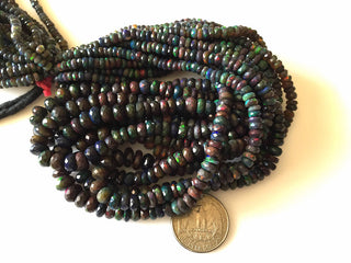 4mm To 7mm Ethiopian Black Opal Faceted Rondelle Beads, Ethiopian Welo Black Opal Beads, 17 Inch Strand, GDS698