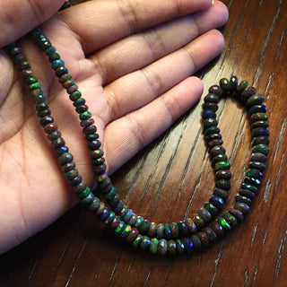 4mm To 7mm Ethiopian Black Opal Faceted Rondelle Beads, Ethiopian Welo Black Opal Beads, 17 Inch Strand, GDS698