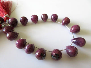 Natural Untreated Red Ruby Teardrop Briolettes, Faceted Ruby Briolette Beads, 13 Pieces, 8mm To 14mm Approx, GDS713