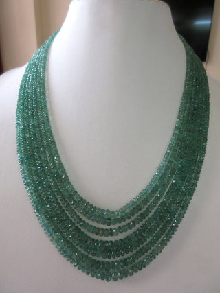 Multi Strand Emerald Beaded Necklace, Natural Emerald Faceted Rondelle Beads, 7 Strands, 2.5mm To 5mm Beads, GDS716