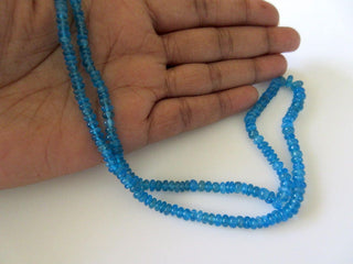 Finest Quality Apatite Smooth Rondelle Beads, Neon Blue Apatite Rondelles, 3mm To 5mm Apatite, 18 Inch Strand, GDS719