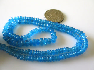 Finest Quality Apatite Smooth Rondelle Beads, Neon Blue Apatite Rondelles, 3mm To 5mm Apatite, 18 Inch Strand, GDS719