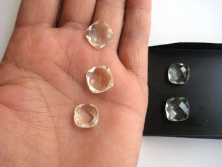 10 Pieces 13x13mm Each Natural Quartz Crystal Cushion Shaped Briolettes Both Side Faceted Loose Gemstones BB90