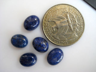 10 Pieces 10x8mm Each Natural Lapis Lazuli Oval Shaped Blue Color Smooth Flat Back Loose Cabochons BB89