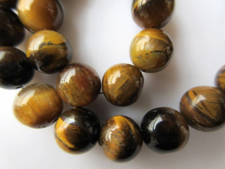 Tiger Eye Large Hole Gemstone beads, 8mm Tigers Eye Smooth Round Beads, 1mm Drill, 12 Inch Strand, GDS417