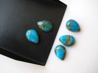 10 Pieces 13x10mm Each Blue Copper Turquoise Pear Shaped Smooth Flat Back Loose Cabochons BB175
