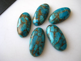 5 Pieces 20x10mm Each Blue Copper Turquoise Oval Shaped Smooth Flat Back Loose Cabochons BB178