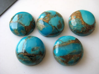 10 Pieces 12x12mm Each Blue Copper Turquoise Round Shaped Smooth Flat Back Loose Cabochons BB187