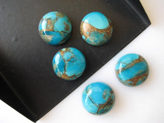 10 Pieces 12x12mm Each Blue Copper Turquoise Round Shaped Smooth Flat Back Loose Cabochons BB187