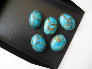 5 Pieces 16x12mm Each Blue Copper Turquoise Oval Shaped Smooth Flat Back Loose Cabochons BB188