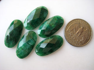5 Pieces Huge 25x13mm Green Corundum Emerald Oval Shaped Faceted Flat Back Loose Gemstones BB219