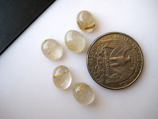 20 Pieces 10x8mm Each Gold Rutilated Quartz Oval Shaped Flat Back Loose Cabochons BB238