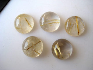 10 Pieces 11x11mm Each Gold Rutilated Quartz Round Shaped Smooth Flat Back Loose Cabochons BB242