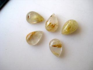 20 Pieces 9x6mm Each Gold Rutilated Quartz Pear Shaped Smooth Flat Back Loose Cabochons BB244