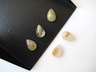 20 Pieces 9x6mm Each Gold Rutilated Quartz Pear Shaped Smooth Flat Back Loose Cabochons BB244