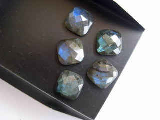 5 Pieces 13x13mm Each Natural Labradorite Cushion Shaped Flat Back Faceted Loose Gemstones BB245