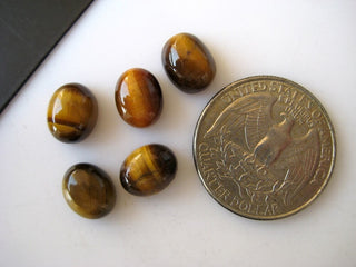 10 Pieces 10x8mm Each Tigers Eye Oval Shaped Brown Color Flat Back Smooth Loose Cabochons BB279