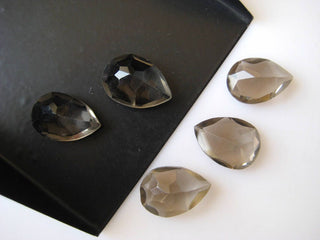 5 Pieces 14x10mm Natural Smoky Quartz Pear Shaped Flat Back Faceted Loose Cabochons BB289