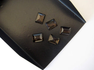 10 Pieces 9x7mm Each Natural Smoky Quartz Rectangle Shaped Flat Back Faceted Loose Cabochons BB292